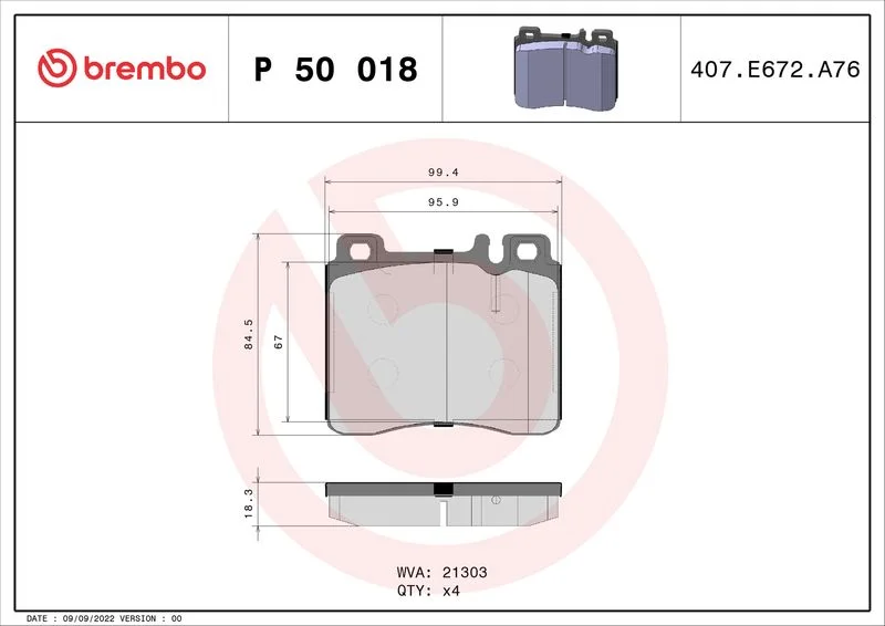 Brake Pad Set, disc brake BREMBO P 50 018