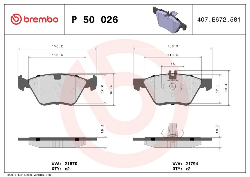 Conjunto de pastilhas de travão de disco BREMBO P 50 026