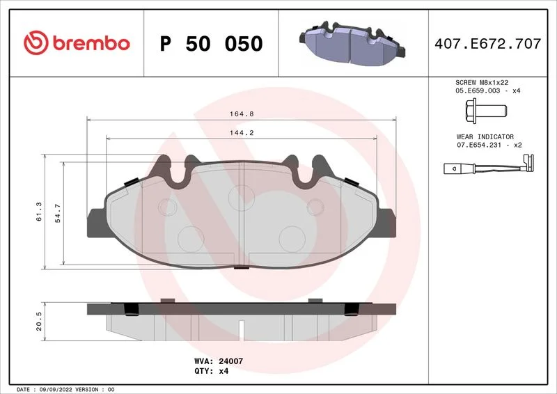 Conjunto de pastilhas de travão de disco BREMBO P 50 050