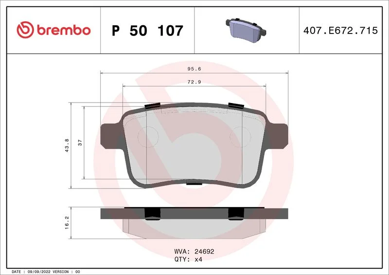 Conjunto de pastilhas de travão de disco BREMBO P 50 107