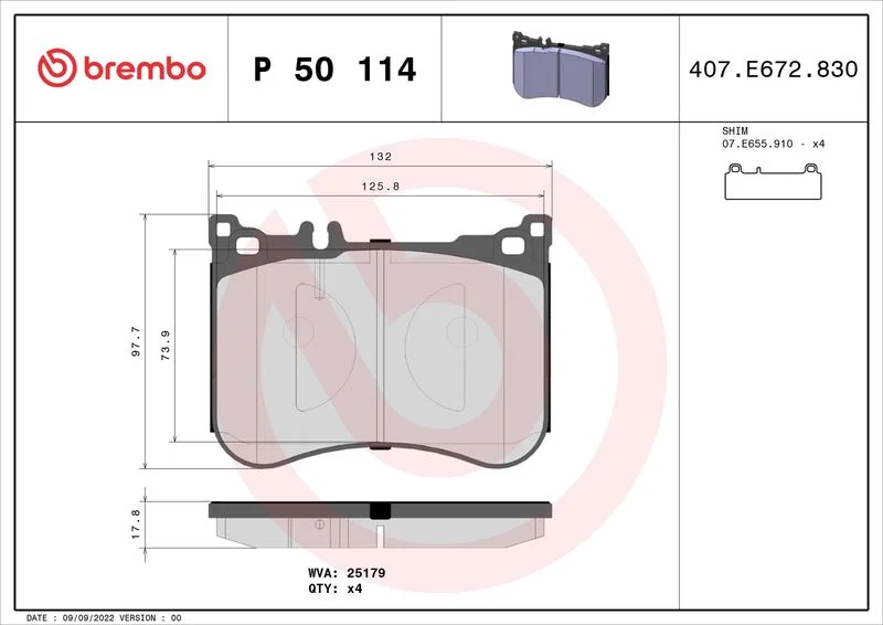 Conjunto de pastilhas de travão de disco BREMBO P 50 114