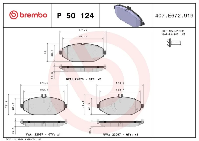 Conjunto de pastilhas de travão de disco BREMBO P 50 124