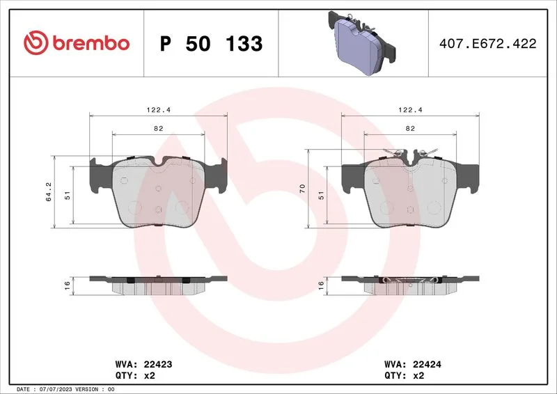 Brake Pad Set, disc brake BREMBO P 50 133