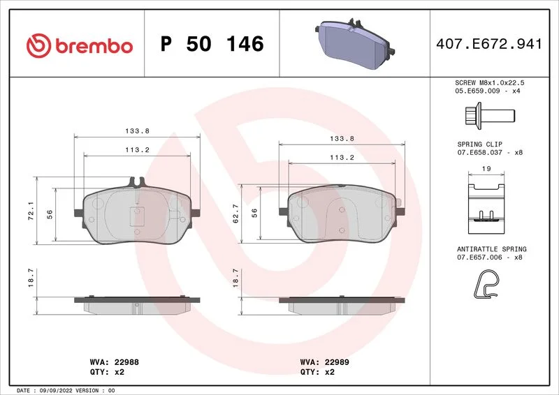 Brake Pad Set, disc brake BREMBO P 50 146
