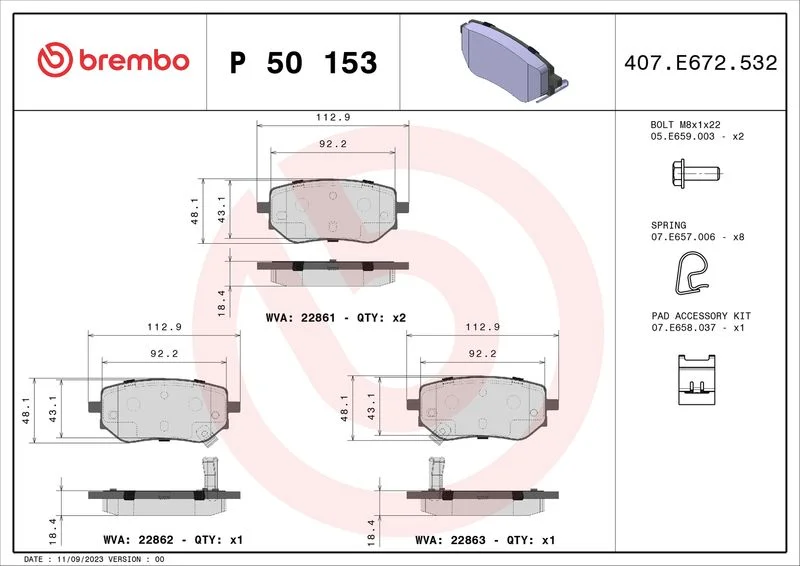 Conjunto de pastilhas de travão de disco BREMBO P 50 153