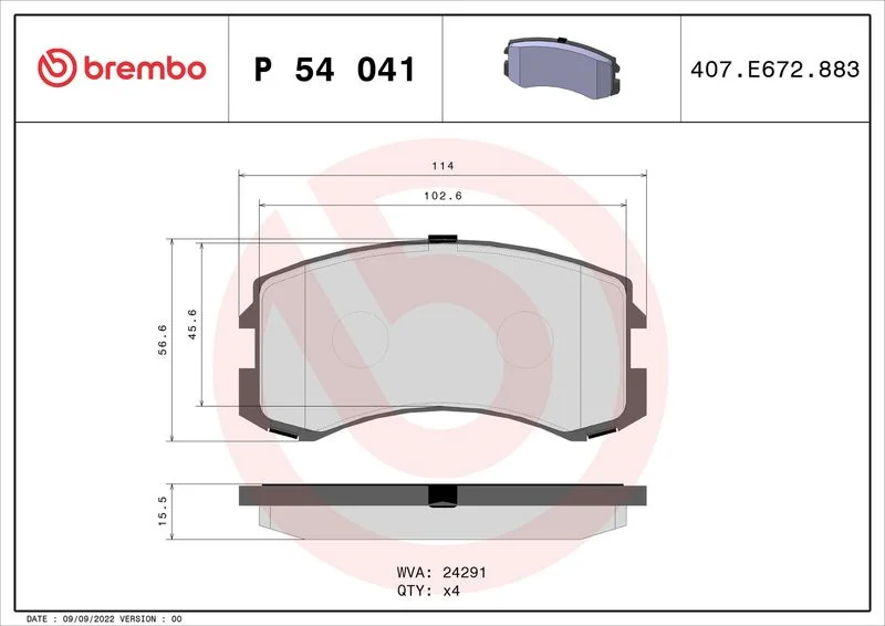 Conjunto de pastilhas de travão de disco BREMBO P 54 041