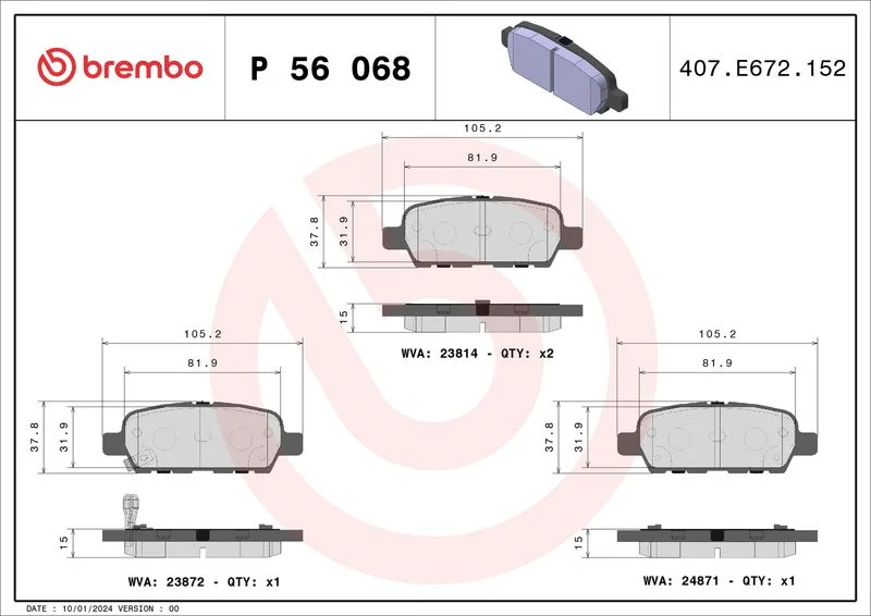 Conjunto de pastilhas de travão de disco BREMBO P 56 068