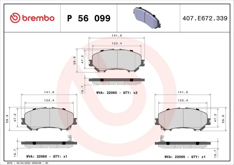 Brake Pad Set, disc brake BREMBO P 56 099
