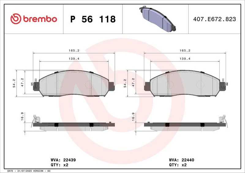 Brake Pad Set, disc brake BREMBO P 56 118