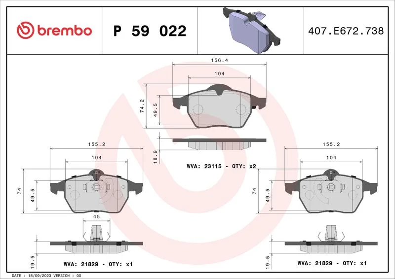 Conjunto de pastilhas de travão de disco BREMBO P 59 022