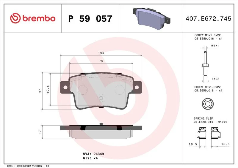 Conjunto de pastilhas de travão de disco BREMBO P 59 057