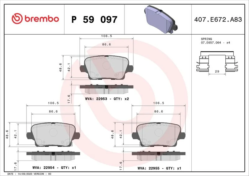 Conjunto de pastilhas de travão de disco BREMBO P 59 097
