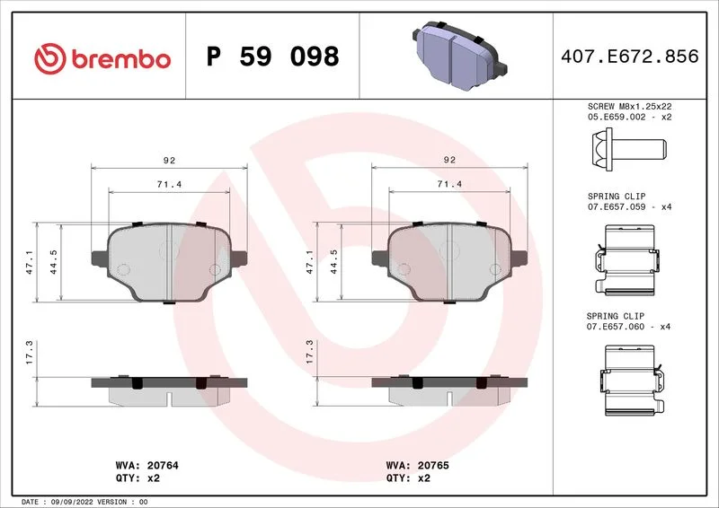 Conjunto de pastilhas de travão de disco BREMBO P 59 098