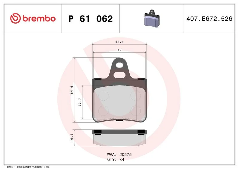 Conjunto de pastilhas de travão de disco BREMBO P 61 062