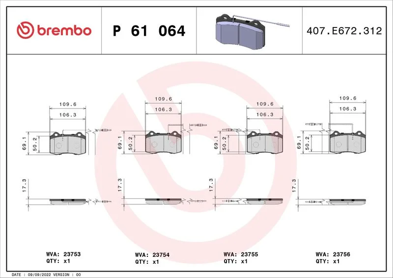 Conjunto de pastilhas de travão de disco BREMBO P 61 064