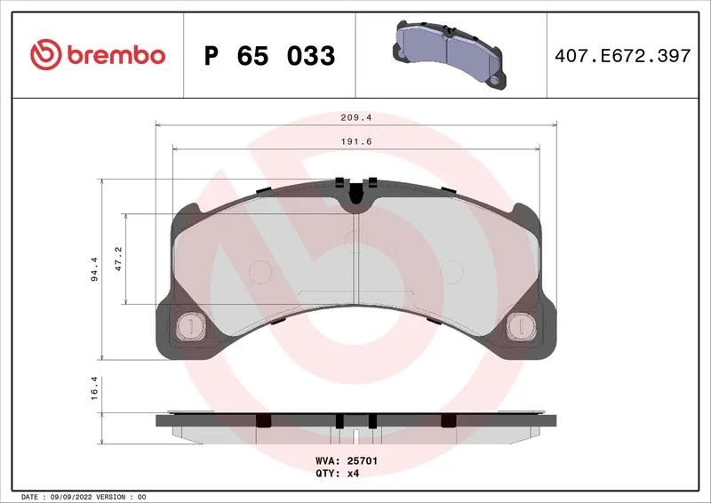 Brake Pad Set, disc brake BREMBO P 65 033