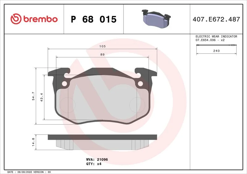 Conjunto de pastilhas de travão de disco BREMBO P 68 015