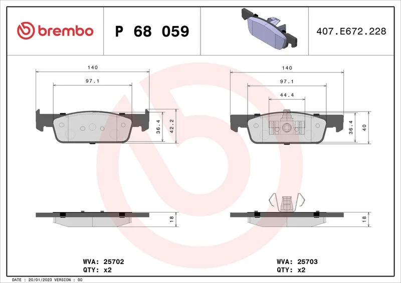 Conjunto de pastilhas de travão de disco BREMBO P 68 059