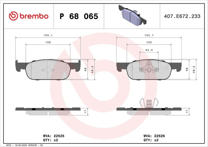 Conjunto de pastilhas de travão de disco BREMBO P 68 065