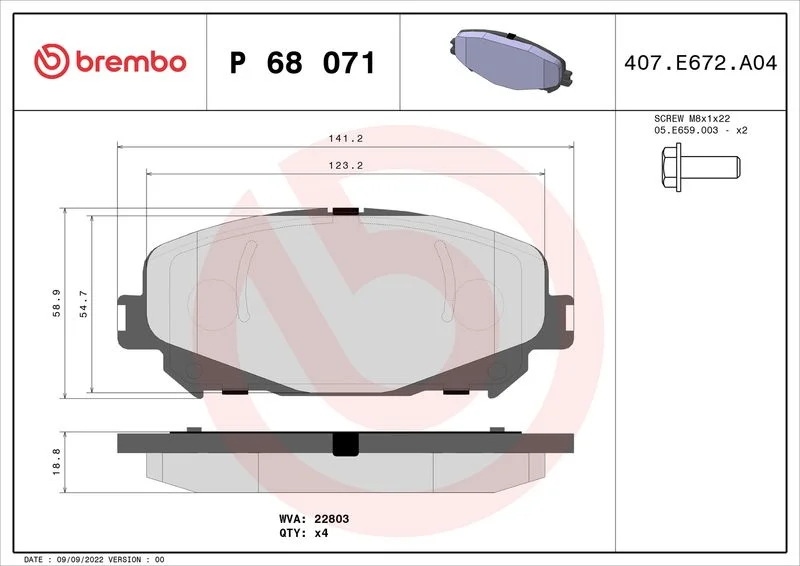 Conjunto de pastilhas de travão de disco BREMBO P 68 071