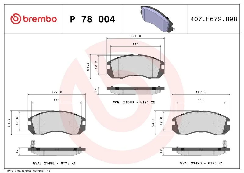 Conjunto de pastilhas de travão de disco BREMBO P 78 004