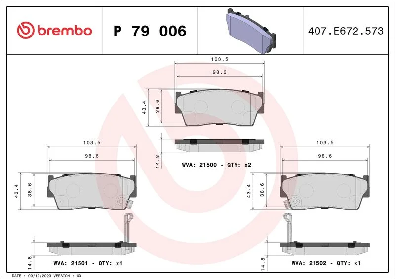 Conjunto de pastilhas de travão de disco BREMBO P 79 006