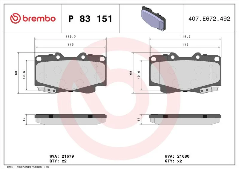 Conjunto de pastilhas de travão de disco BREMBO P 83 151