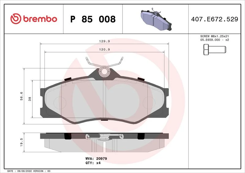 Brake Pad Set, disc brake BREMBO P 85 008