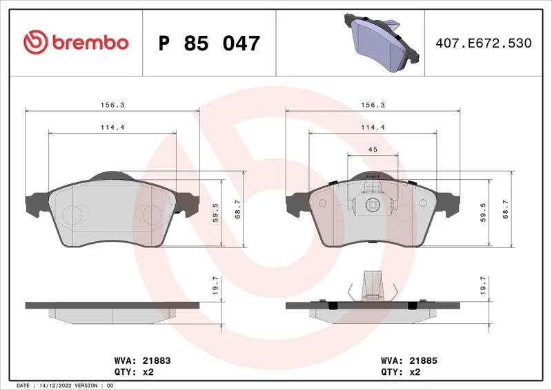 Conjunto de pastilhas de travão de disco BREMBO P 85 047