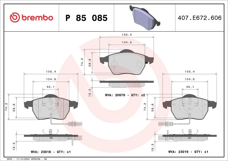 Conjunto de pastilhas de travão de disco BREMBO P 85 085X