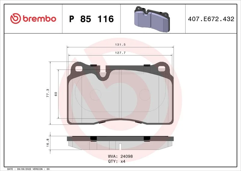 Conjunto de pastilhas de travão de disco BREMBO P 85 116