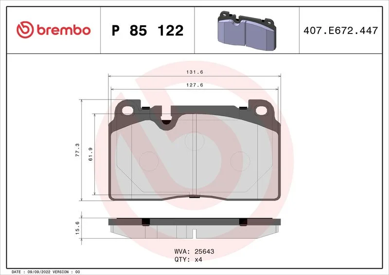 Conjunto de pastilhas de travão de disco BREMBO P 85 122