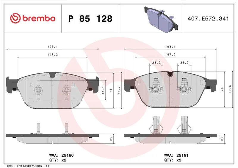 Conjunto de pastilhas de travão de disco BREMBO P 85 128