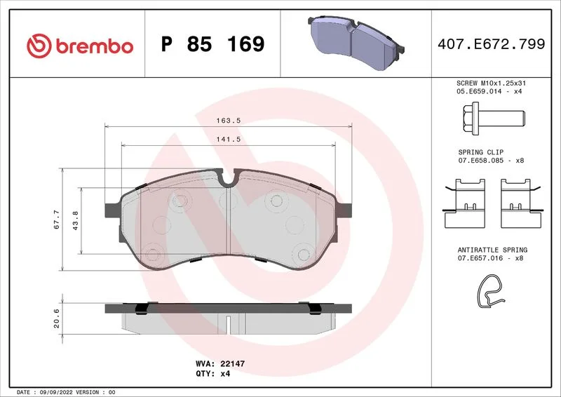 Conjunto de pastilhas de travão de disco BREMBO P 85 169