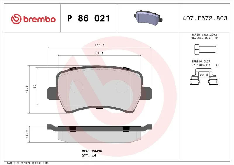 Conjunto de pastilhas de travão de disco BREMBO P 86 021X