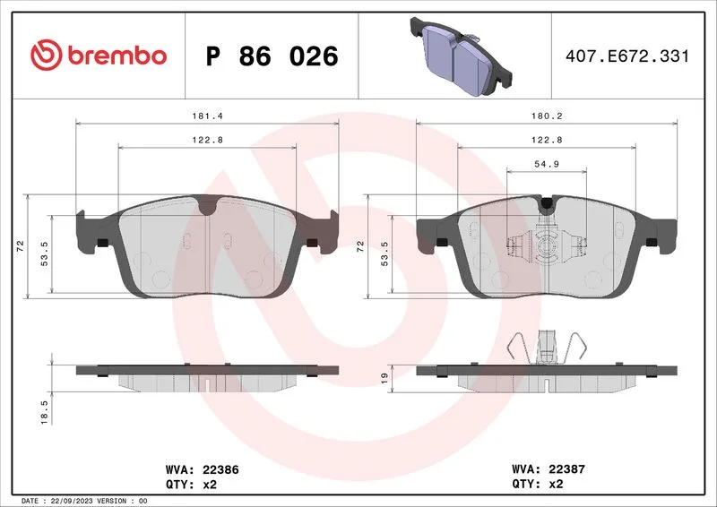 Conjunto de pastilhas de travão de disco BREMBO P 86 026