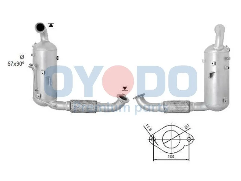 Filtro de partículas de fuligem, sistema de escape Oyodo 20N0057-OYO