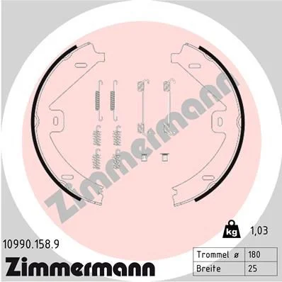 Conjunto de sapatas de travão, travão de estacionamento ZIMMERMANN 10990.158.9