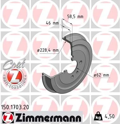 Tambor de Travão ZIMMERMANN 150.1703.20