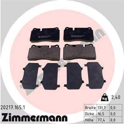 Conjunto de pastilhas de travão de disco ZIMMERMANN 20217.165.1