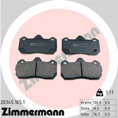 Brake Pad Set, disc brake ZIMMERMANN 20345.165.1