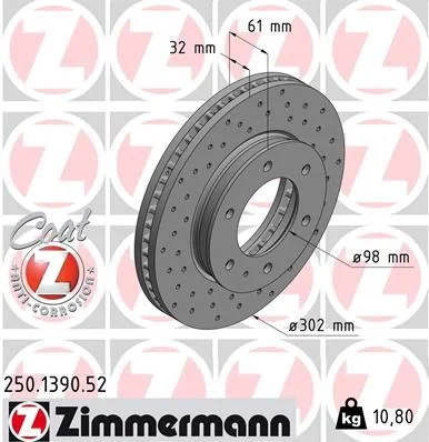 Disco de Travão ZIMMERMANN 250.1390.52