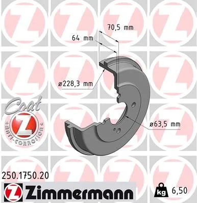 Tambor de Travão ZIMMERMANN 250.1750.20