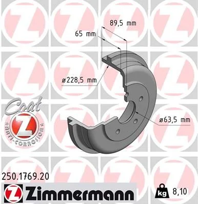 Tambor de Travão ZIMMERMANN 250.1769.20