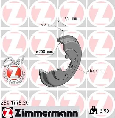 Tambor de Travão ZIMMERMANN 250.1775.20