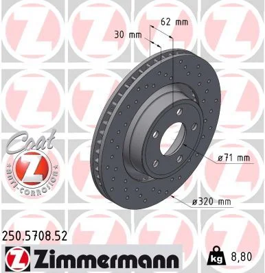 Stabdžių diskas ZIMMERMANN 250.5708.52