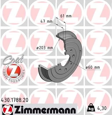 Tambor de Travão ZIMMERMANN 430.1788.20