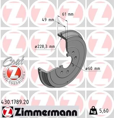 Tambor de Travão ZIMMERMANN 430.1789.20