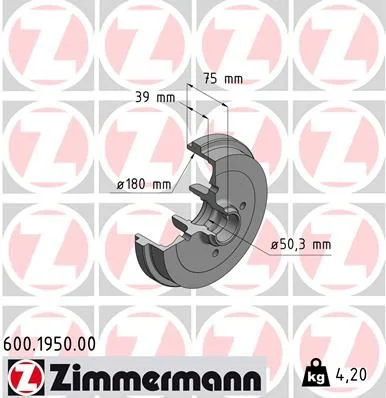 Brake Drum ZIMMERMANN 600.1950.00