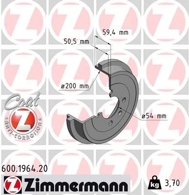 Brake Drum ZIMMERMANN 600.1964.20